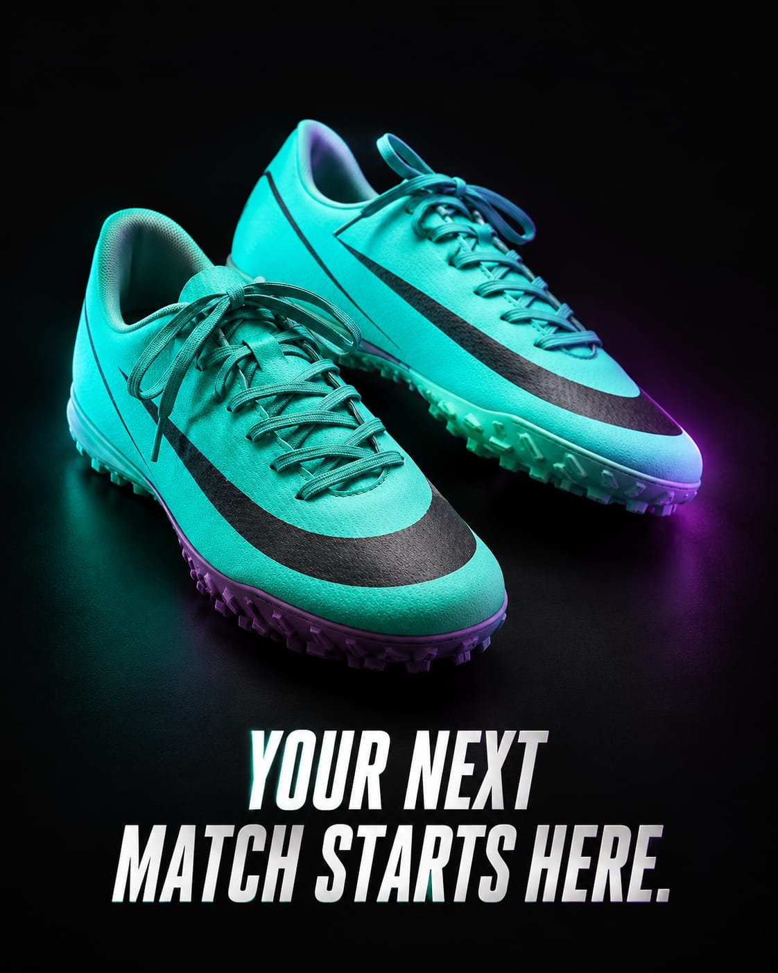Nike Mercurial-Style Turf Football Shoes – Black & Cyan
